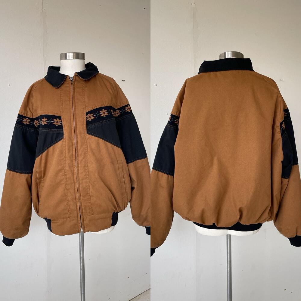 Vtg 90s Canyon Guide Outfitters Bomber Jacket / 2XL Blanket Lined Western Floral - Picture 2 of 11